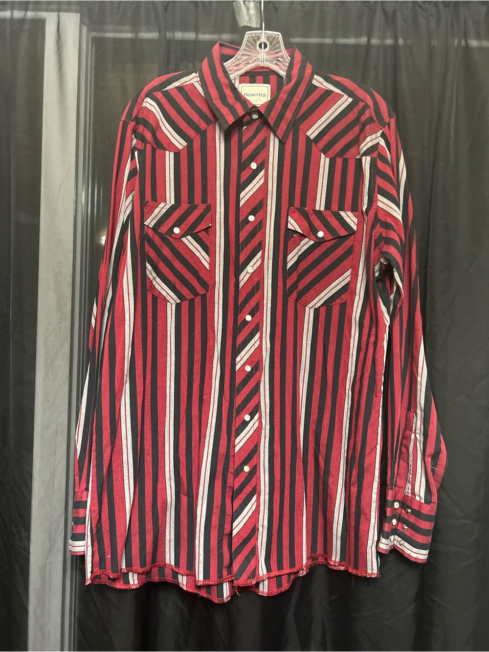 Frontier Red, Black & White Striped Western Button-Down Shirt